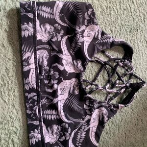 Black & White TRex Print Sports Bra with Strappy Back